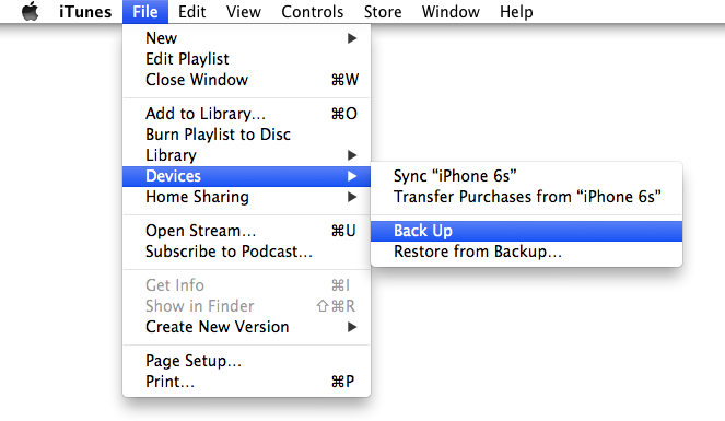 Backup iPhone 6s to iTunes