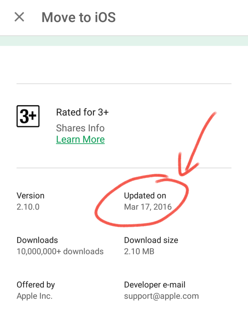 Move to iOS app last updated time