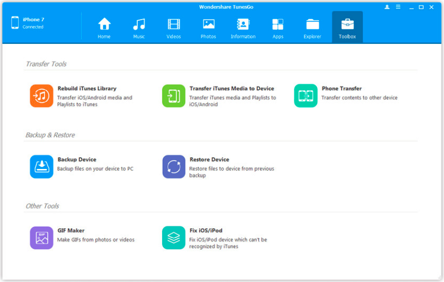 Toolbox of TunesGo iPhone Transfer