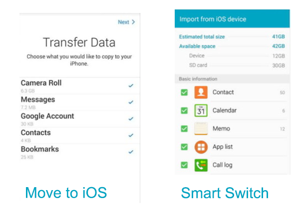 Move to iOS and Samsung Smart Switch