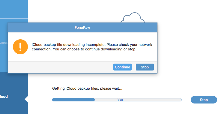 Failed to Access iCloud Backup using FonePaw