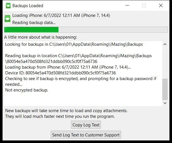 Loading iPhone Backups - Decipher TextMessage
