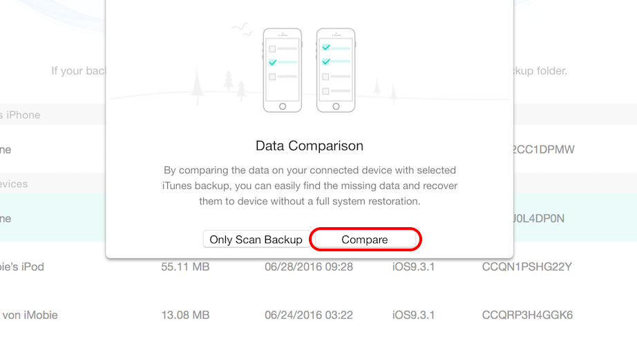 Use Compare to Find Your Disappeared Data on iPhone