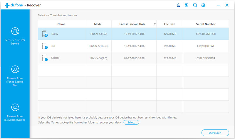 recover from iTunes backup file - Wondershare Dr.Fone
