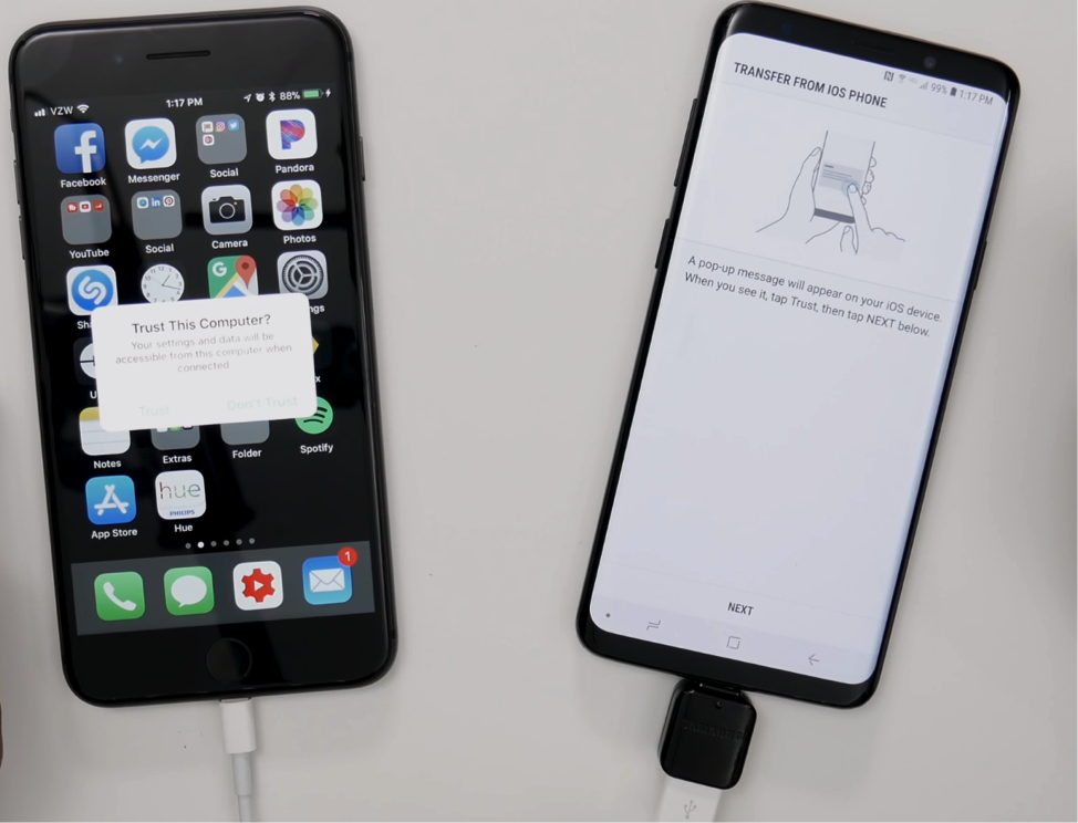 Connect iPhone to Samsung Galaxy using USB
