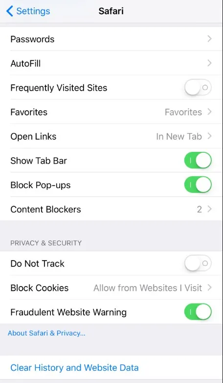 Clear Safari Cache on iPhone