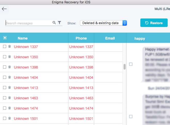 Recover deleted messages on my iPhone 8 using Enigma Recovery