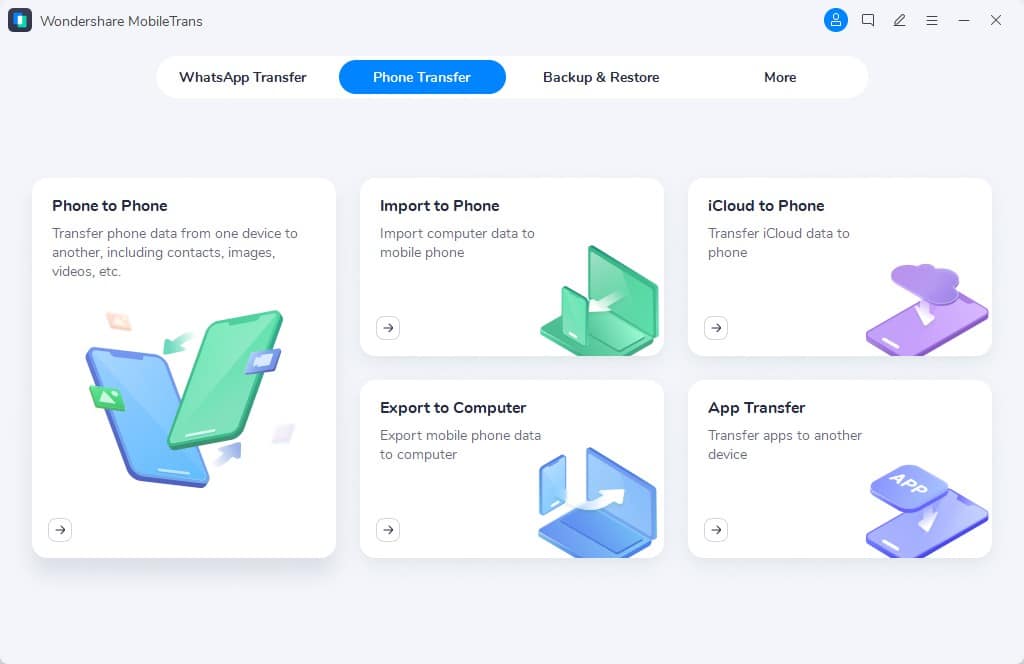 Go to phone to phone feature - MobileTrans