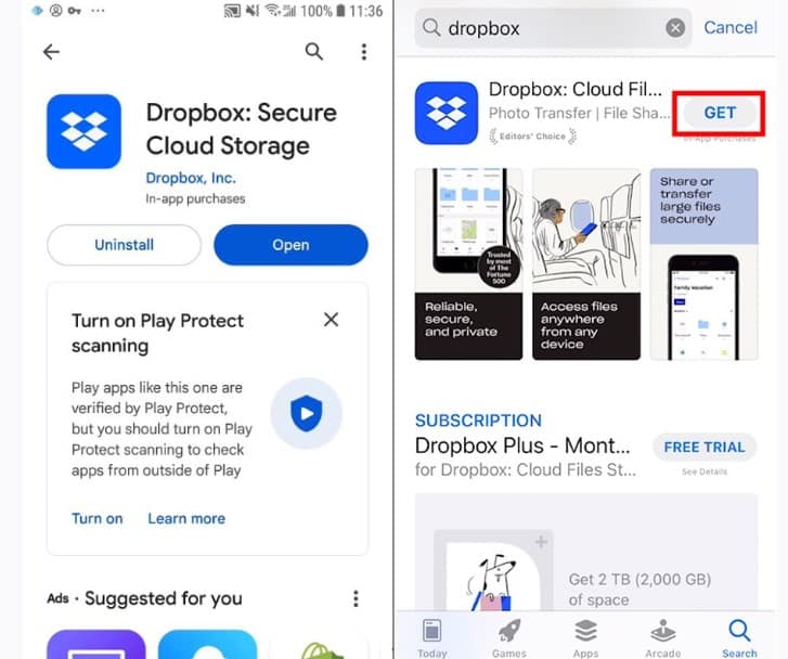 Install Dropbox on both your Android Phone and iPhone