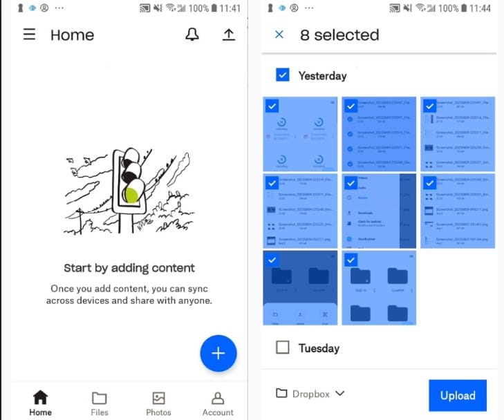 Upload Android files to Dropbox