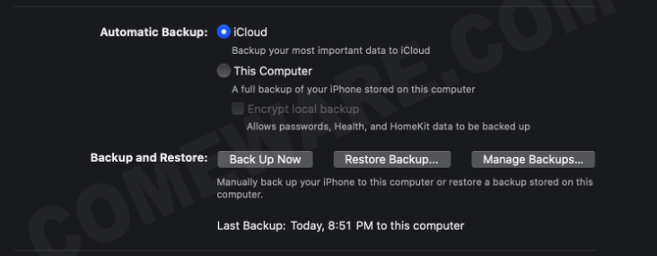 Back up iPhone in macOS Catalina