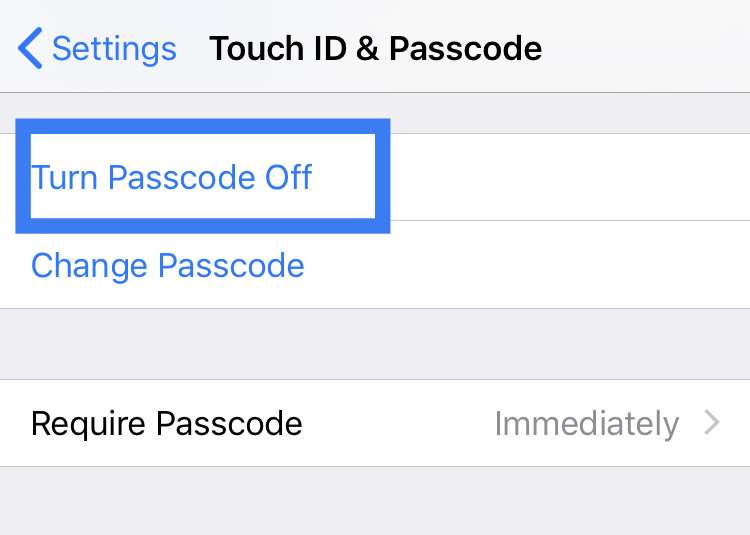 Turn Passcode Off