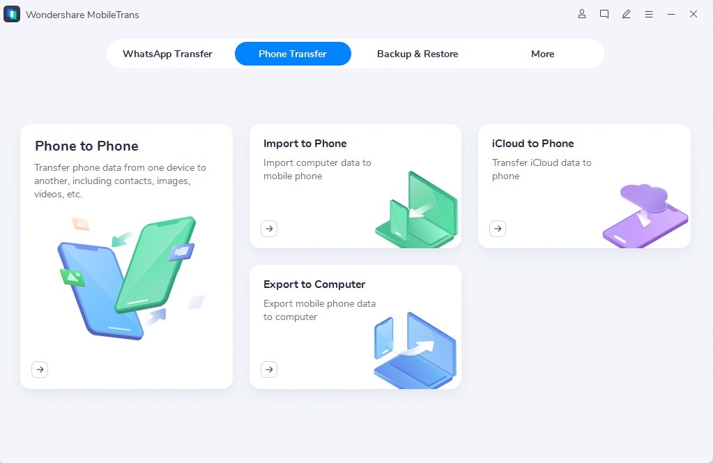 MobileTrans Phone Transfer - Transfer from Android/iPhone to iPhone