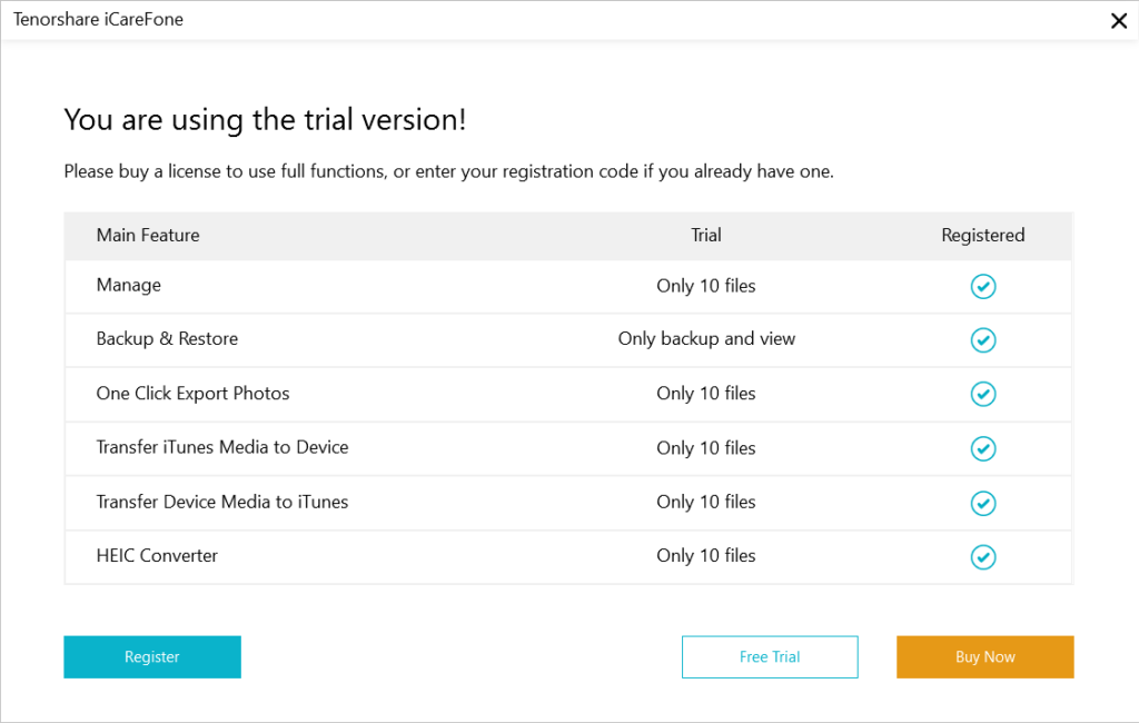 Tenorshare iCareFone Free vs Paid