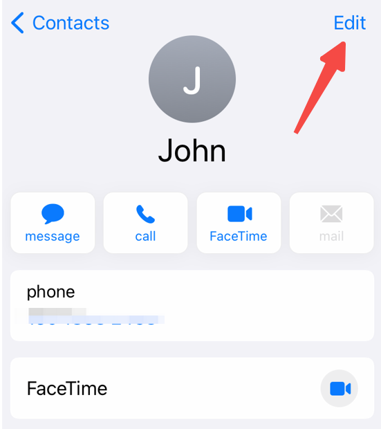 Click Edit to delete a contact from iPhone