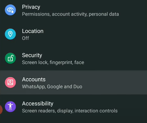 Account Settings on Android Device