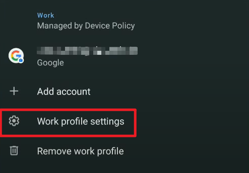 Android work profile settings