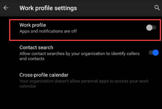 Disable work profile on Android device
