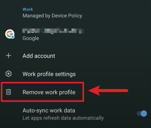 Remove work profile on Android device
