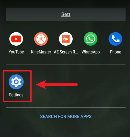 Settings app on Android device