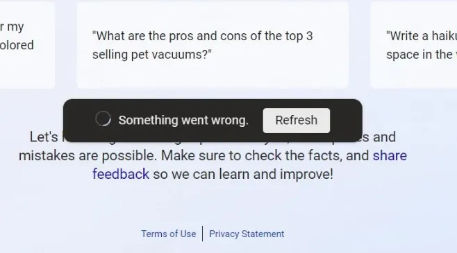 Bing Chat - Something went wrong
