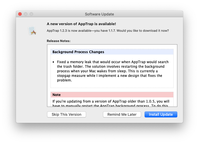 AppTrap new version alert