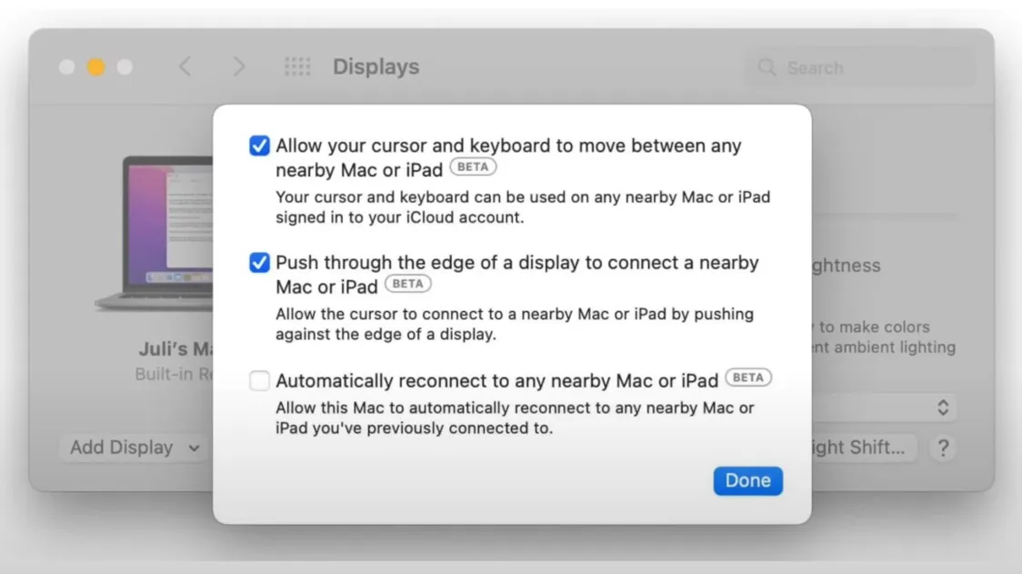 Universal Control on Mac computer